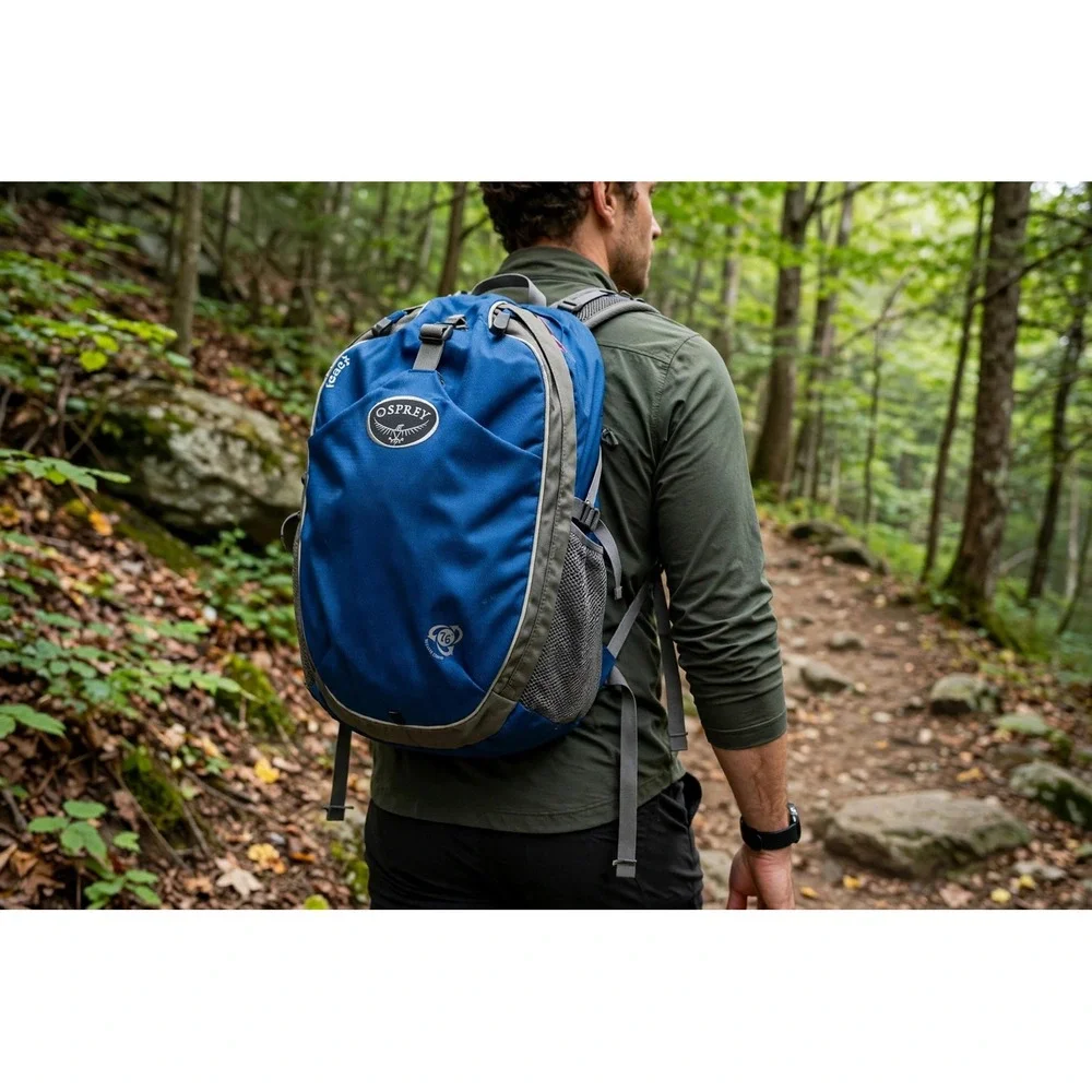 Osprey Daypack Blue Gray Everyday Recycled Backpack AirSpeed  Daypack Hiking Bag